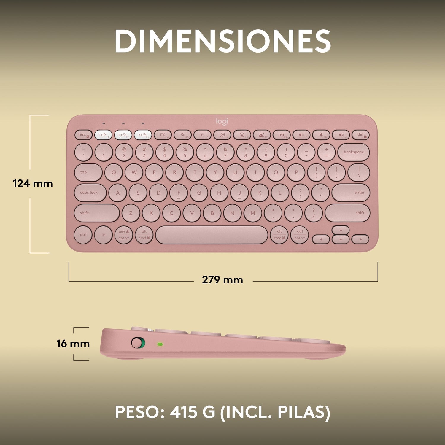 Teclado  Español Logitech Pebble Keys 2 K380s Rf Wireless + Bluetooth Qwerty Rosa