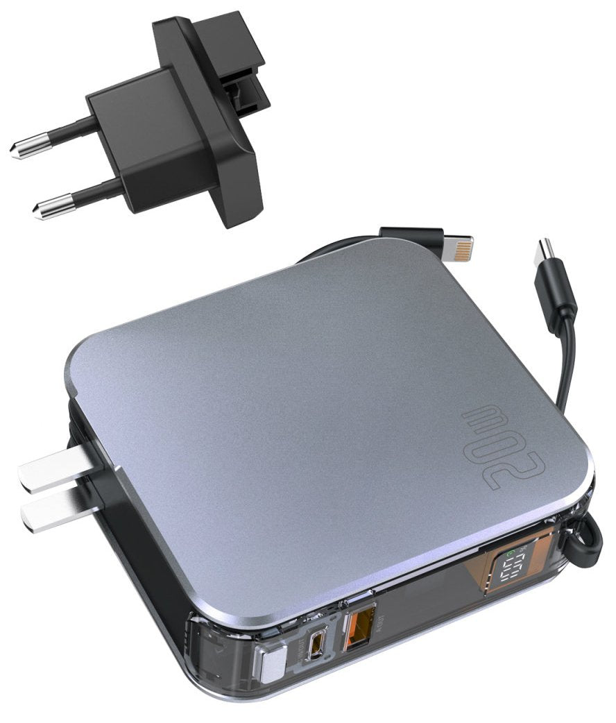 4smarts Powerbank Lucid 3in1 Hybrid Charger 10000 Mah 20w Z Wbudowanym Kablem Usb-C / Lightning Srebrny