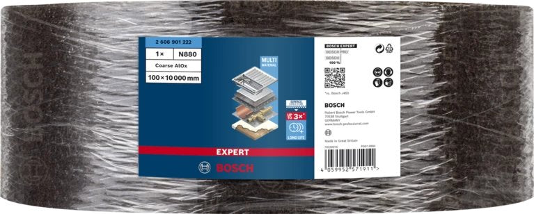 Bosch Professional Rollo De Fieltro Expert N880 Coarse A, 100 Mm X 10 M, Hoja De Lija Marrón, Rollo De 10 Metros, Para Lijado A Mano 2608901222