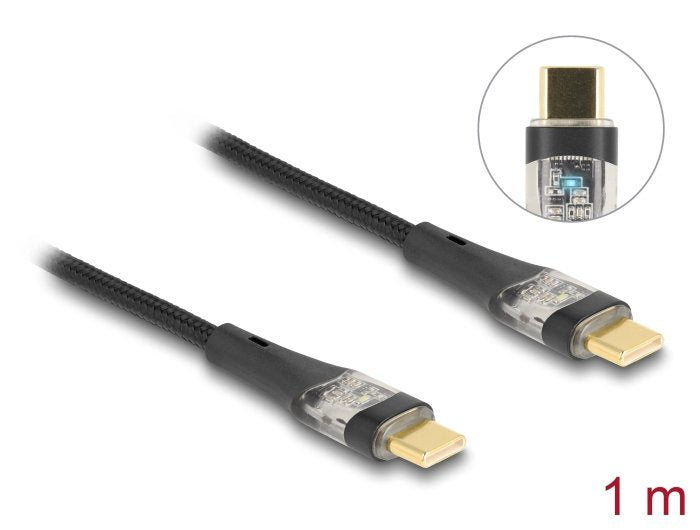 Delock 80763 Cable Usb 2.0 De Datos Y Carga Rápida Usb Type-C Macho A Macho Transparente Pd 3.0 100 W 1 M