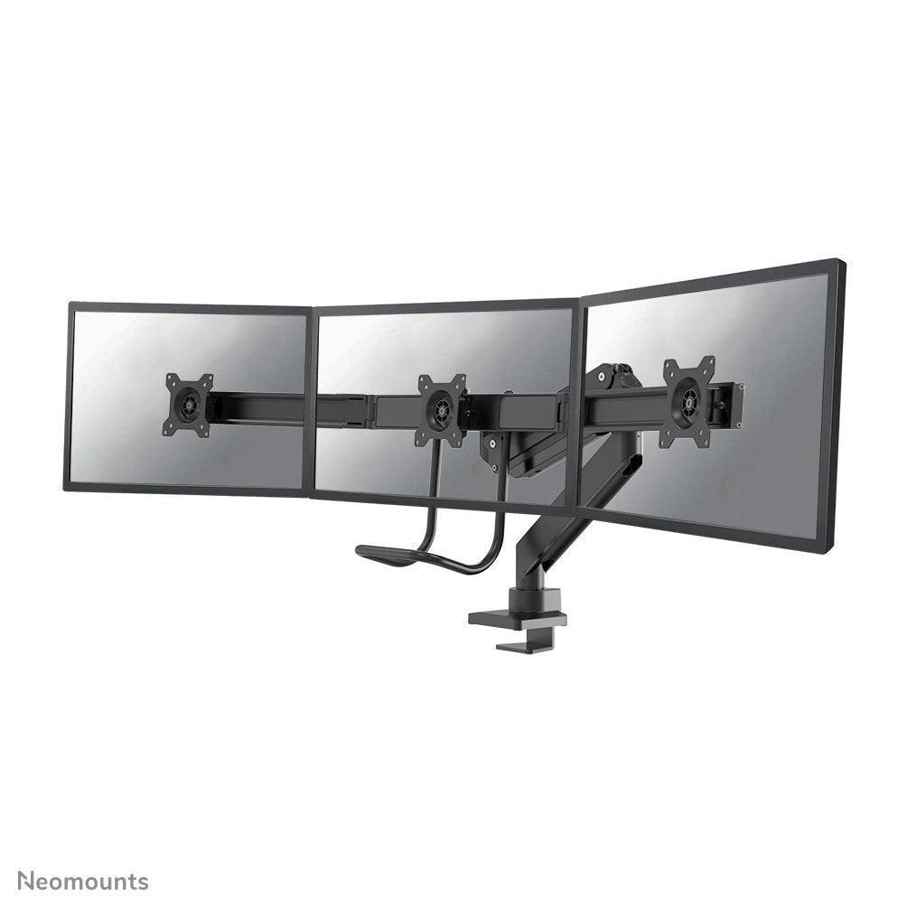 Newstar Monitor Triple-Deskmount With Crossbar 17-24inch Full Motion Gasspring Tilt Rotate Swivel Grommet/Clamp Black
