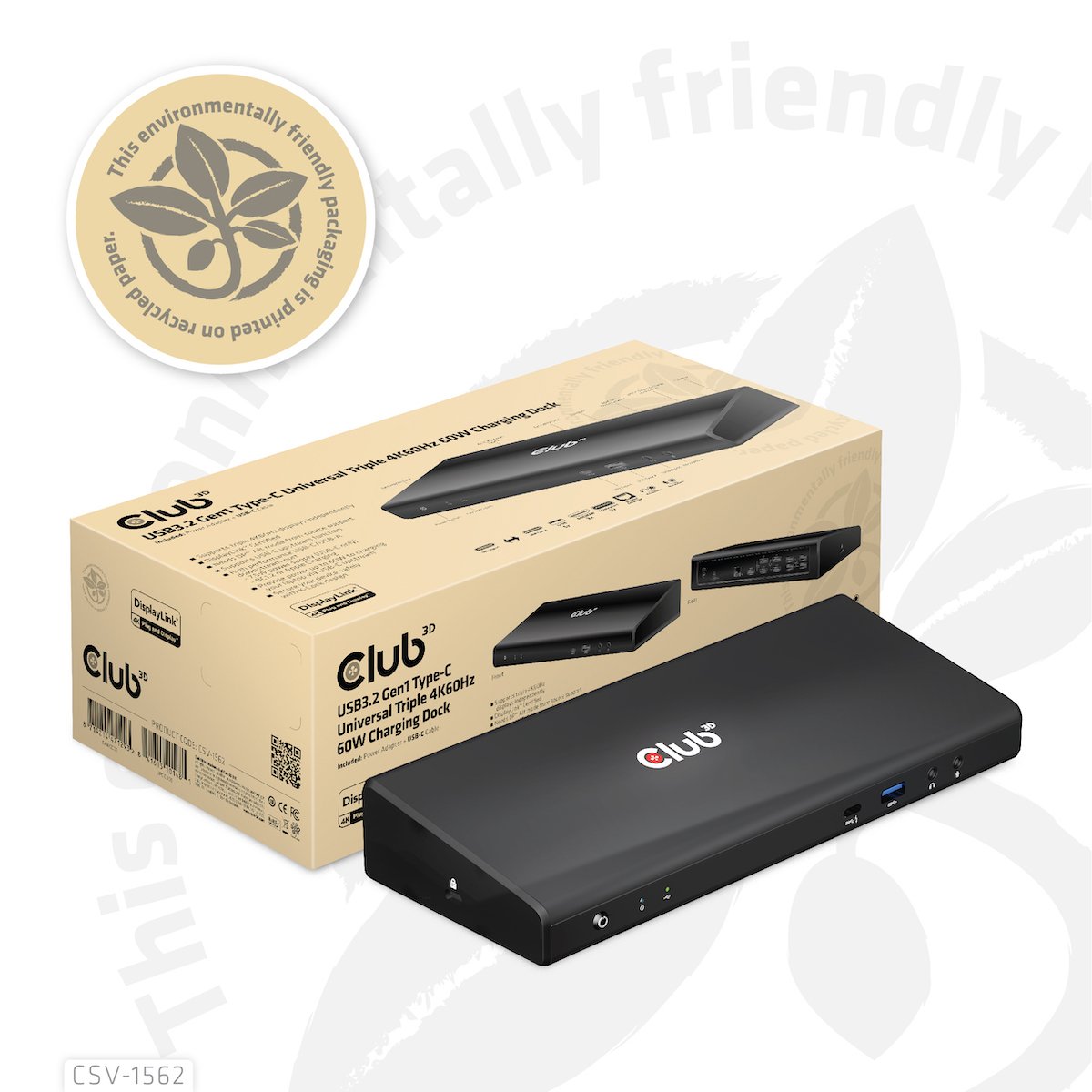 EAN 8719214471293 - CLUB3D CSV-1562 base para portátil y replicador de puertos Acoplamiento USB 3.2 Gen 1 (3.1 Gen 1) Type-C imagen 1