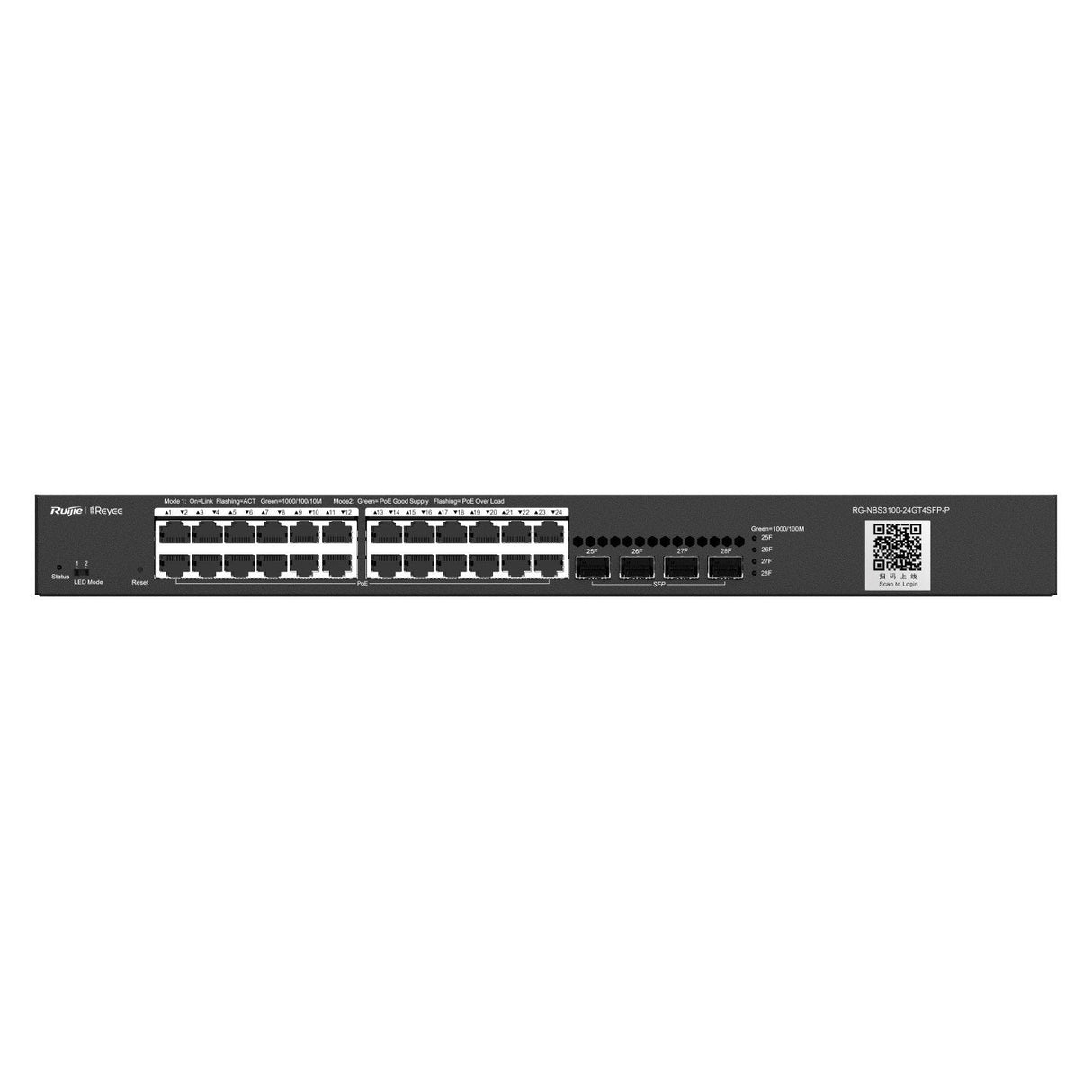 Reyee 24-Port Gigabit L2 Managed Poe Switch, 24 Gigabit Rj45 Poe/Poe+ Ports, 4 Sfp Slots, 370w Poe