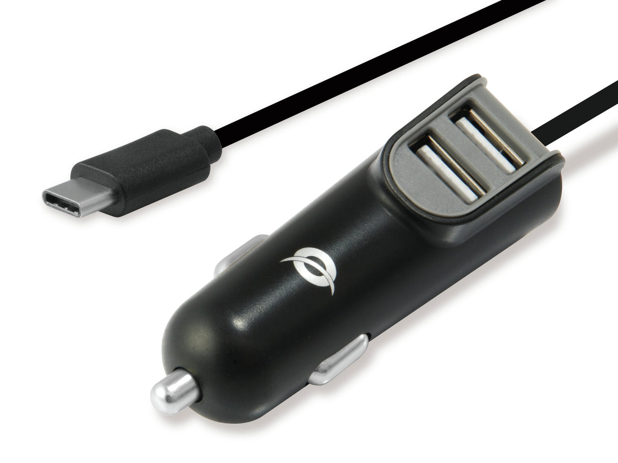 Cargador Coche Conceptronic Carden05b Con Cable Usb-C + 2 Puertos Tipo A 5v/3.1a 15.5w