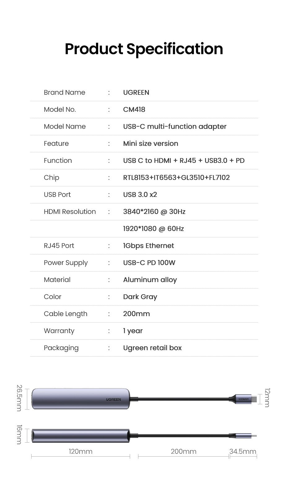 Hub Ugreen 6-In-1 Usb-C