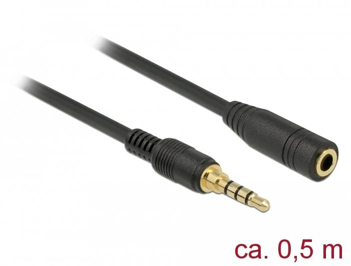 Delock Klinkenverlängerungscable 3,5 Mm 4 Pin Stecker Zu Buchse 0,5 M Schwarz