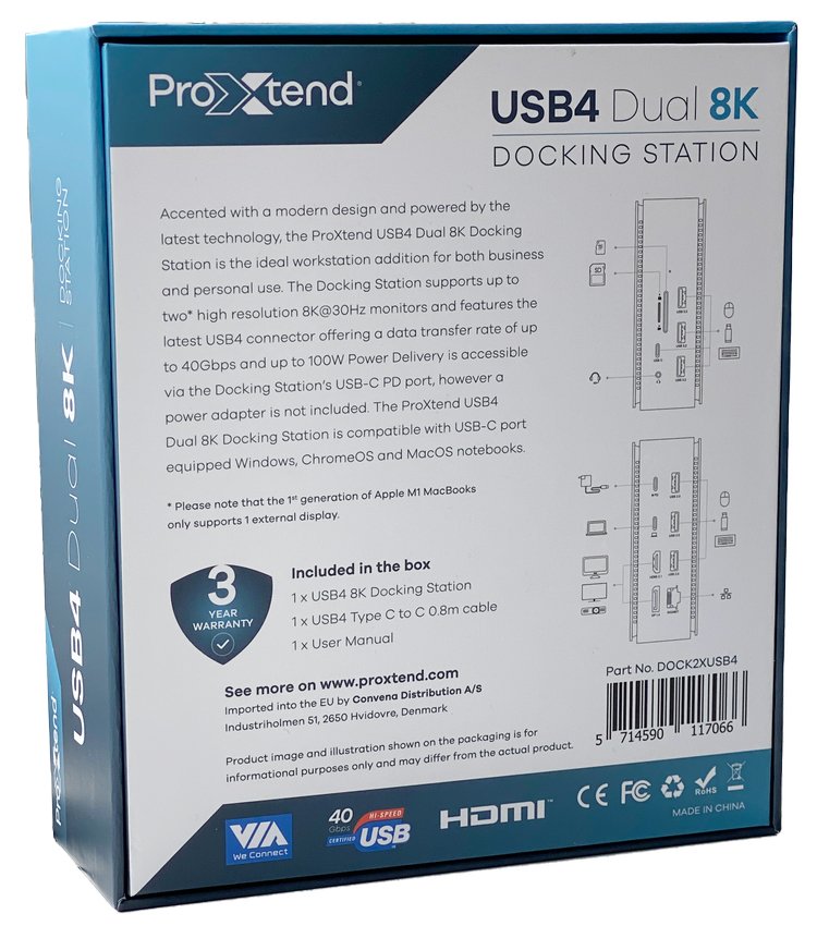 Proxtend Dock2xusb4 Base Para Portátil Y Replicador De Puertos Alámbrico Usb4 Gris