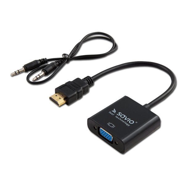 EAN 5901986044239 - Savio CL-23/B adaptador de cable de vídeo 0,5 m VGA (D-Sub) HDMI tipo A (Estándar) Negro imagen 1