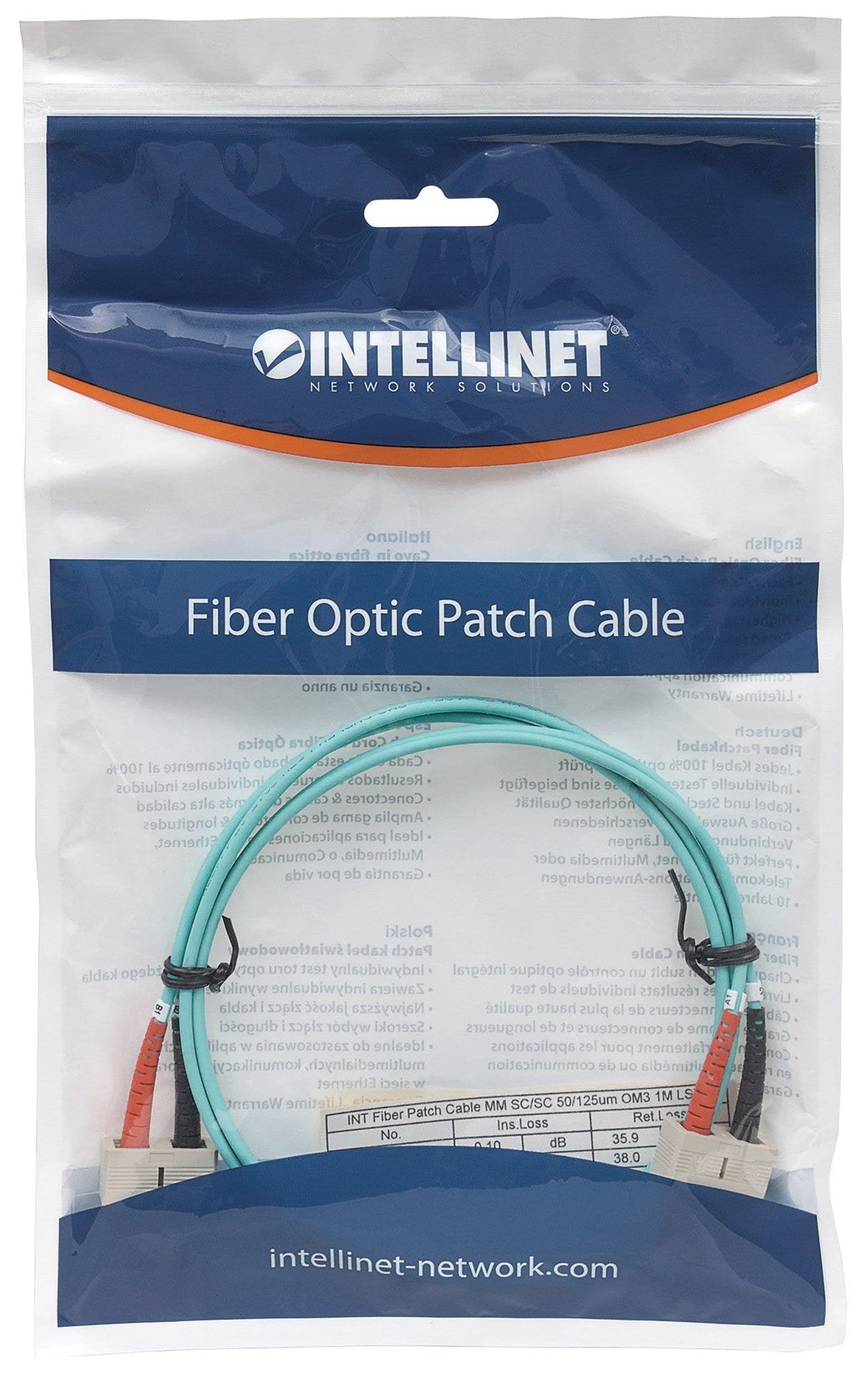 Intellinet 751100 Cable De Fibra Optica 3 M Sc Om3 Color Aguamarina