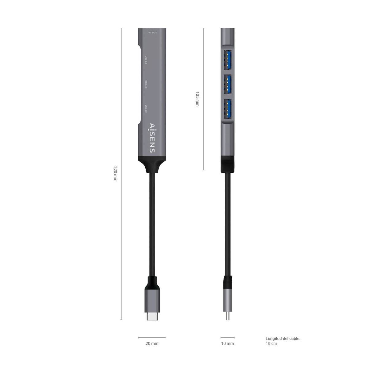 EAN 8436574706321 - AISENS A109-0541 hub de interfaz USB 3.2 Gen 1 (3.1 Gen 1) Type-C 5000 Mbit/s imagen 4