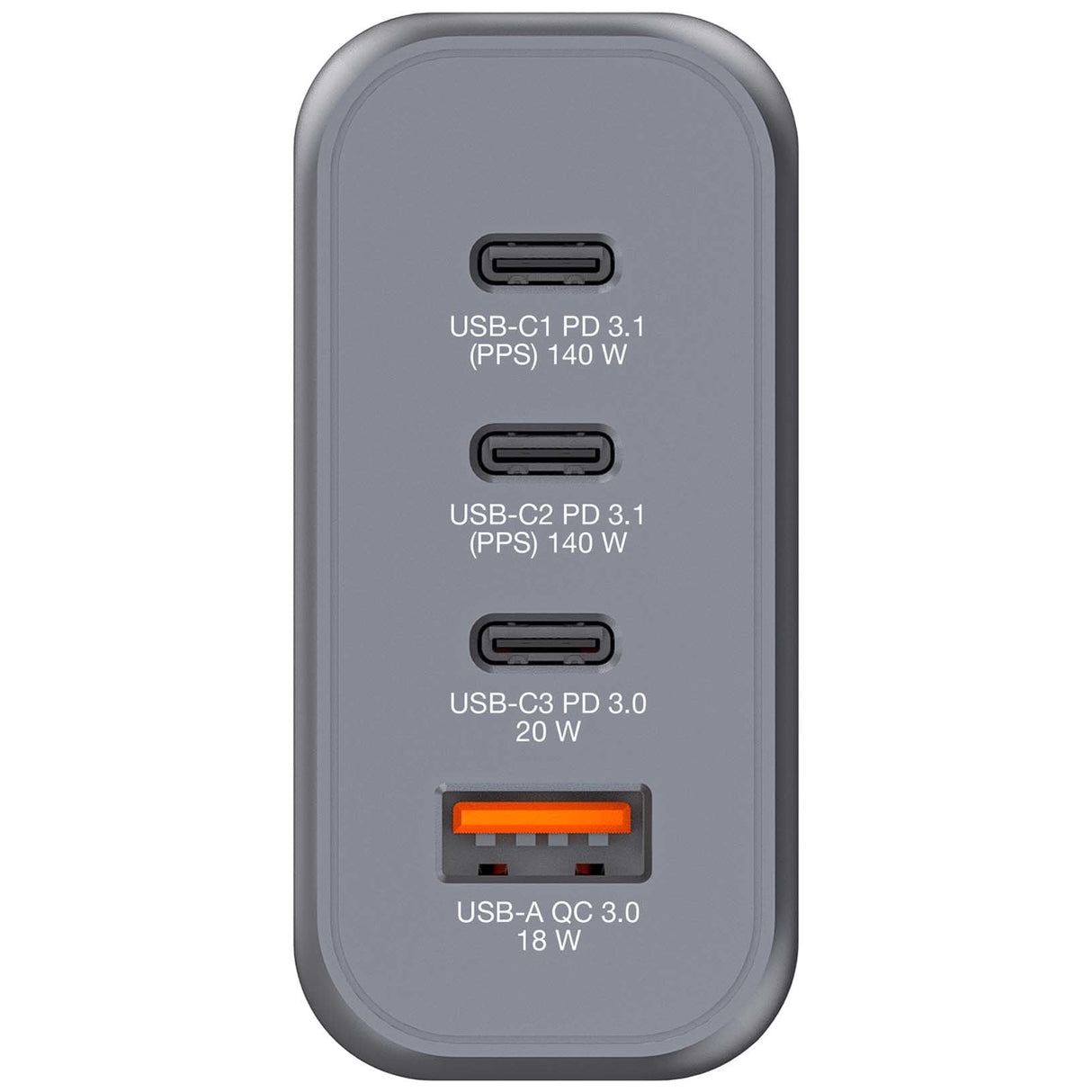 Cargador Verbatim Gan 140w, 1x Usb-A, 3x Usb-C Gris, Pd 3.1, Pd 3.0, Qc 3.0 32203