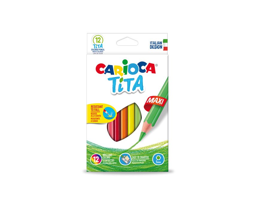 Carioca Tita Maxi Pack De 12 Lapices De Resina - Colores Brillantes Y Lavables - Escritura Blanda - Mina Ø 4mm Segura Y