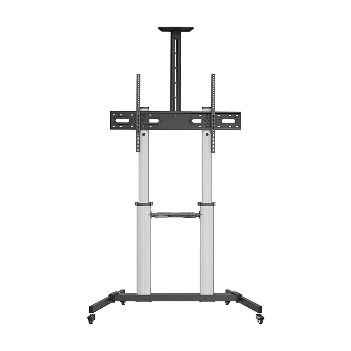 Aisens Soporte De Suelo Pro Con Ruedas, Bandejas Para Dvd Y Soporte De Cámara Para Monitor/Tv 100kg De 60-100, Negro-Plata