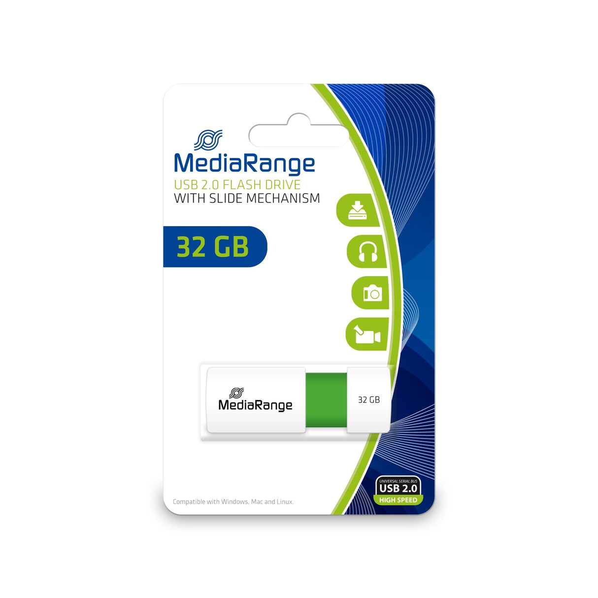 Pendrive Mediarange 32gb Usb 2.0 Slider Verde