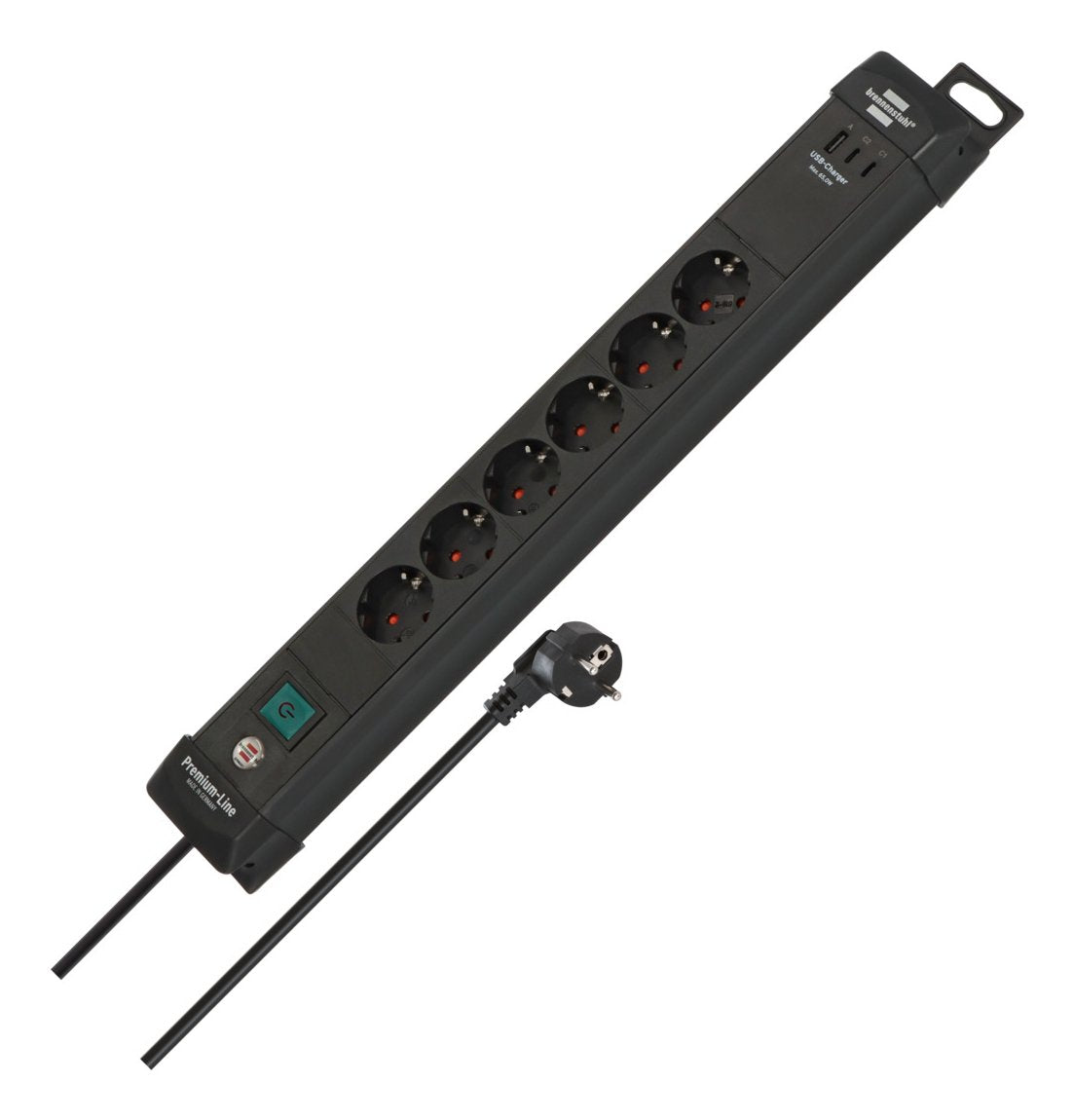 Regleta Brennenstuhl Premium-Line De Enchufes De 6 Vías Con 2x Usb C Pd 65w Y Usb A 18w (Made In Germany, Regleta Con Interruptor Y Cable De 3m, Para Montaje En Pared) Negro