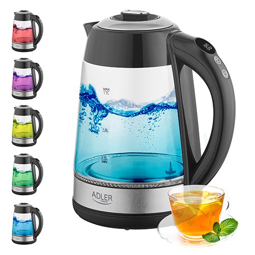 EAN 5903887804592 - Adler AD 1285 tetera eléctrica 1,7 L 2200 W Negro, Acero, Transparente imagen 13