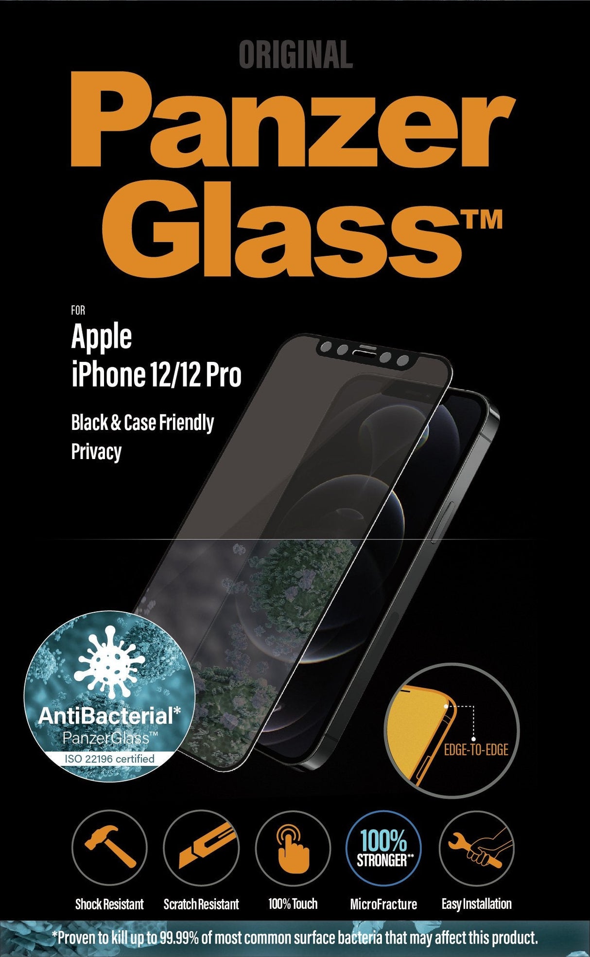 Panzerglass Apple Iphone 12/12 Pro Edge-To-Edge Privacy Anti-Bacterial