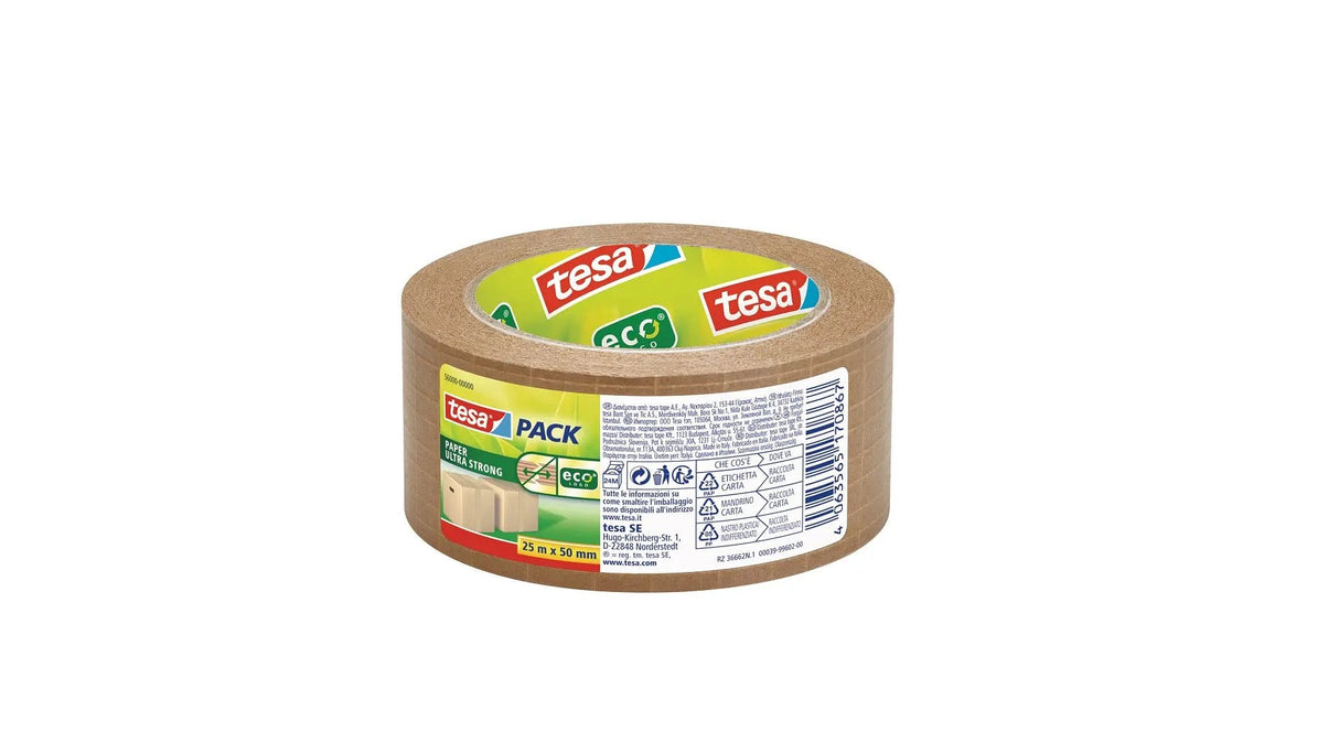 Tesapack Cinta Adhesiva De Papel Ultrafuerte 50 Mm, Marrón, Reforzada Con Hilos, 25 M