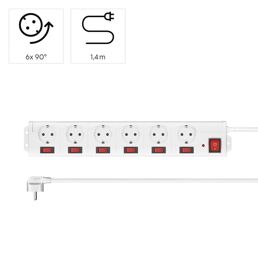 Regleta Hama Alimentacion Con 6 Tomas - Potencia Maxima 3680w - Cable 1.4m - Voltaje 250v - Interruptor General E
