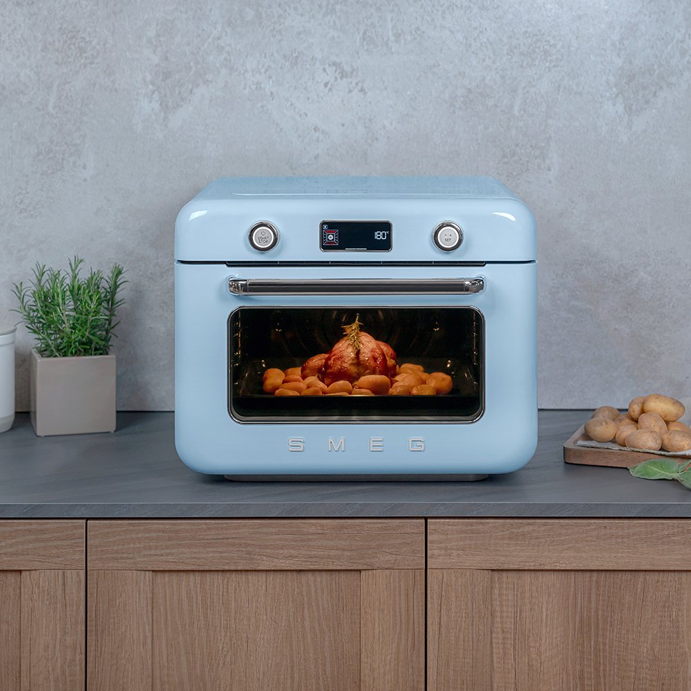 Horno Multifunción De Sobremesa Smeg Estilo Años 50 Con Tecnología Galileo Azul Cof01pbeu