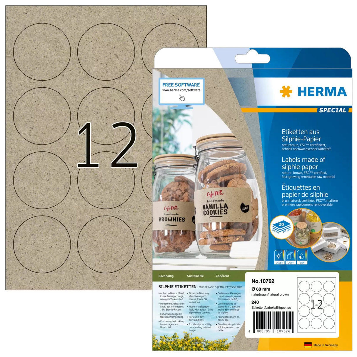 EAN 4008705107624 - HERMA 10762 etiqueta autoadhesiva Alrededor Permanente Marrón 240 pieza(s) imagen 1