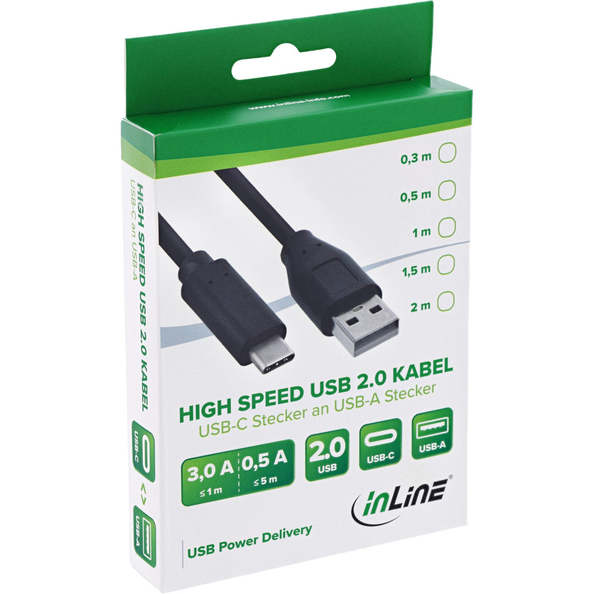 Cable Inline Usb 2.0, Tipo C Macho A A Macho, Negro, 0,3 M