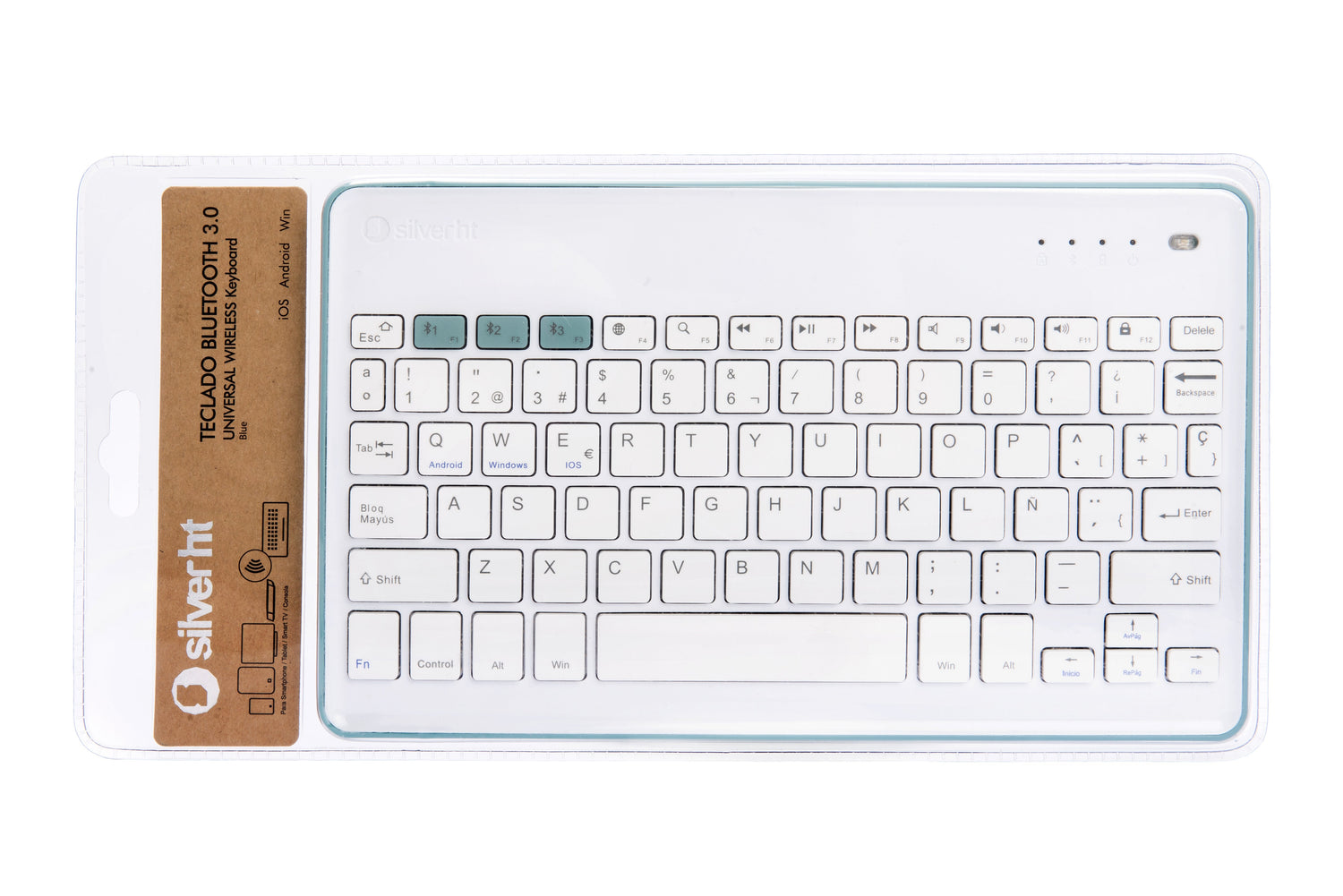 Teclado Silver Ht Inalambrico Bt V3.0 (Win And Ios Smarttv) Blanco Azul