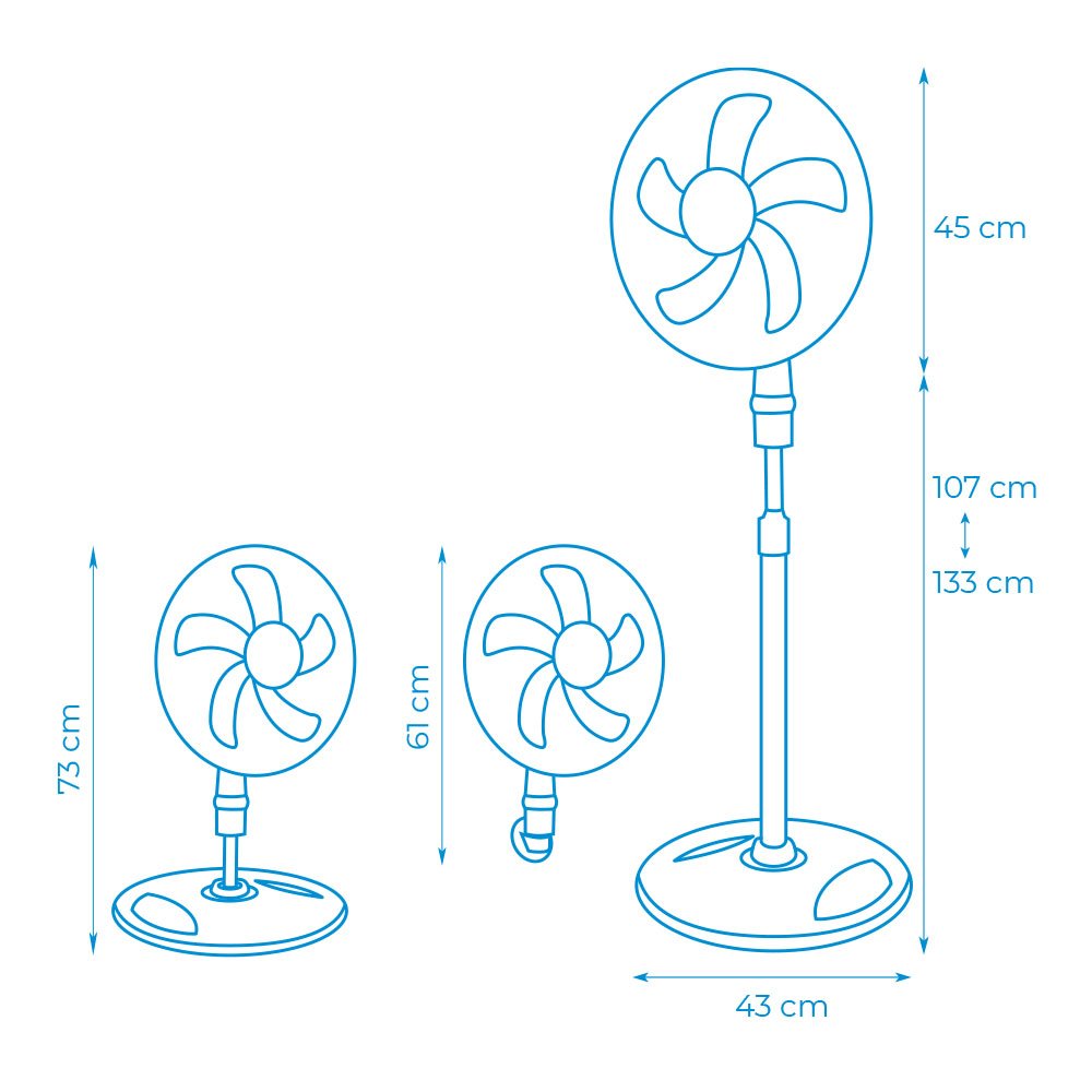 Ventilador 3 En 1, Blanco, Potencia 45 W, Aspas Ø40 Cm, Altura Regulable 107-133 Cm