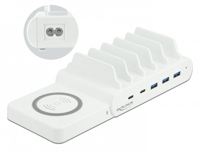Delock 6 In 1 Estación De Carga Usb Wireless Charger 2 X Usb-C Pd + 3 X Usb