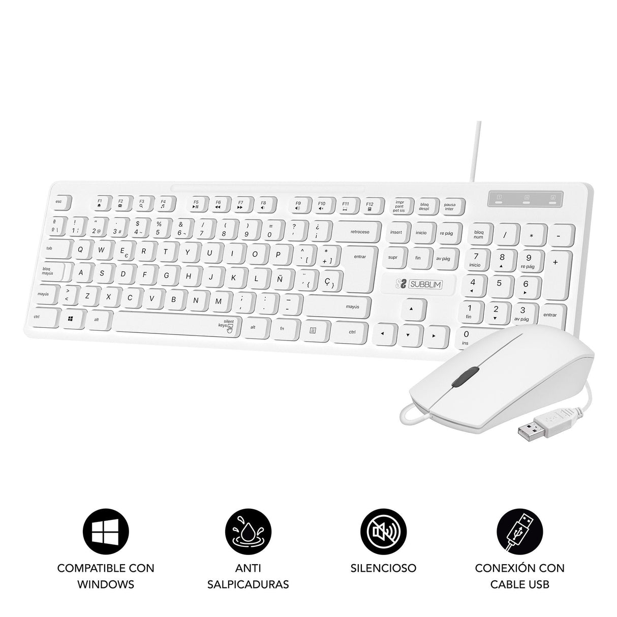Teclado Y Ratón Subblim Combo Business Slim Silencioso Blanco Español