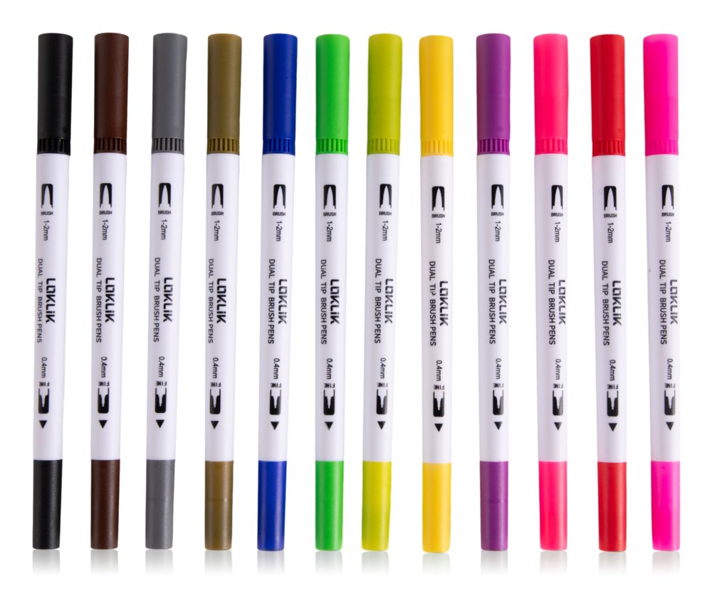Loklik Dual Tip Brush Pens - 12 Colores