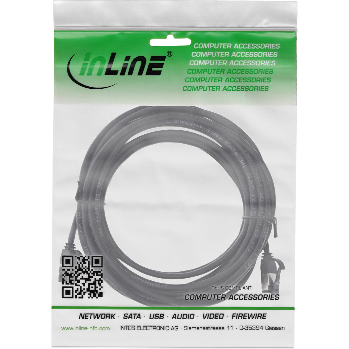 Inline® Cable De Red Slim, U/Ftp, Cat.8.1, Tpe Halogen-Free, Negro 5m
