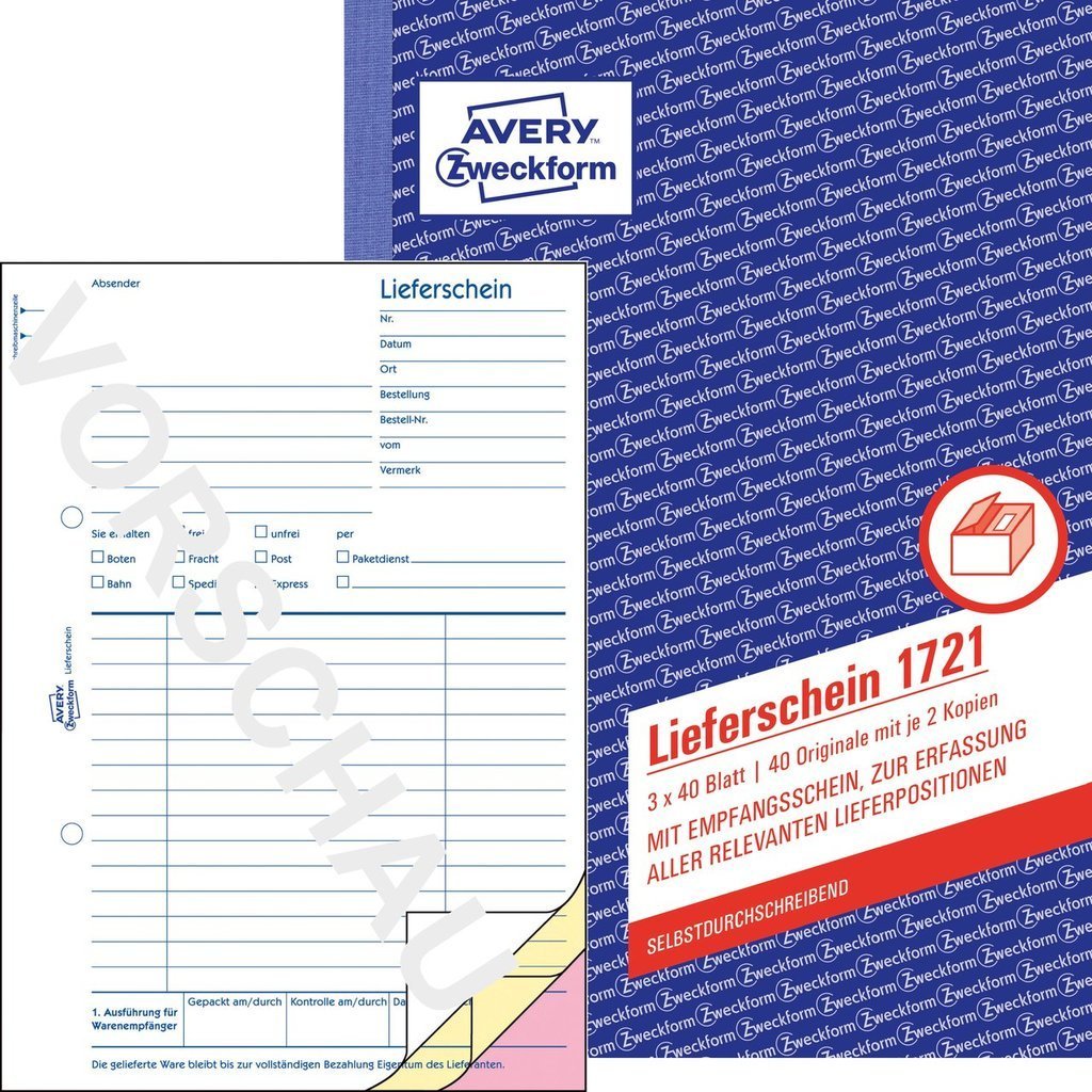 Avery Zweckform Lieferschein - 40 Hoja - A5 (148 X 210 Mm)