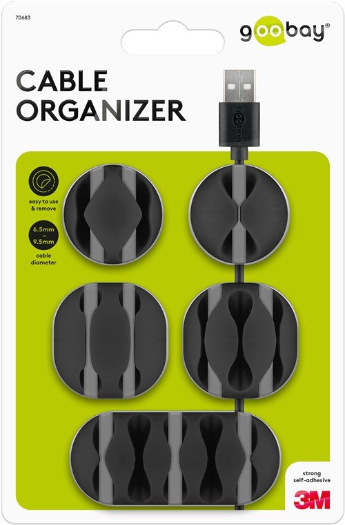 Goobay 70683 Organizador De Cables Clip Para Cable Escritorio/Pared Negro 5 Pieza(S)