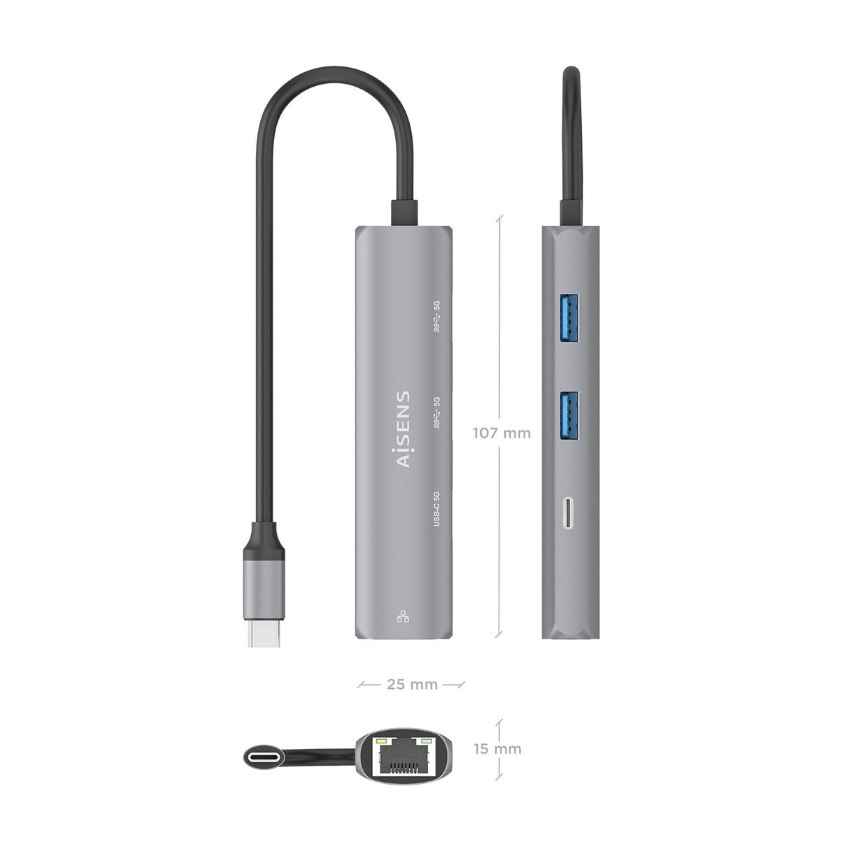 EAN 8435739904015 - AISENS ASUC-4P039-GR base para portátil y replicador de puertos Alámbrico USB 3.2 Gen 1 (3.1 Gen 1) Type- imagen 4