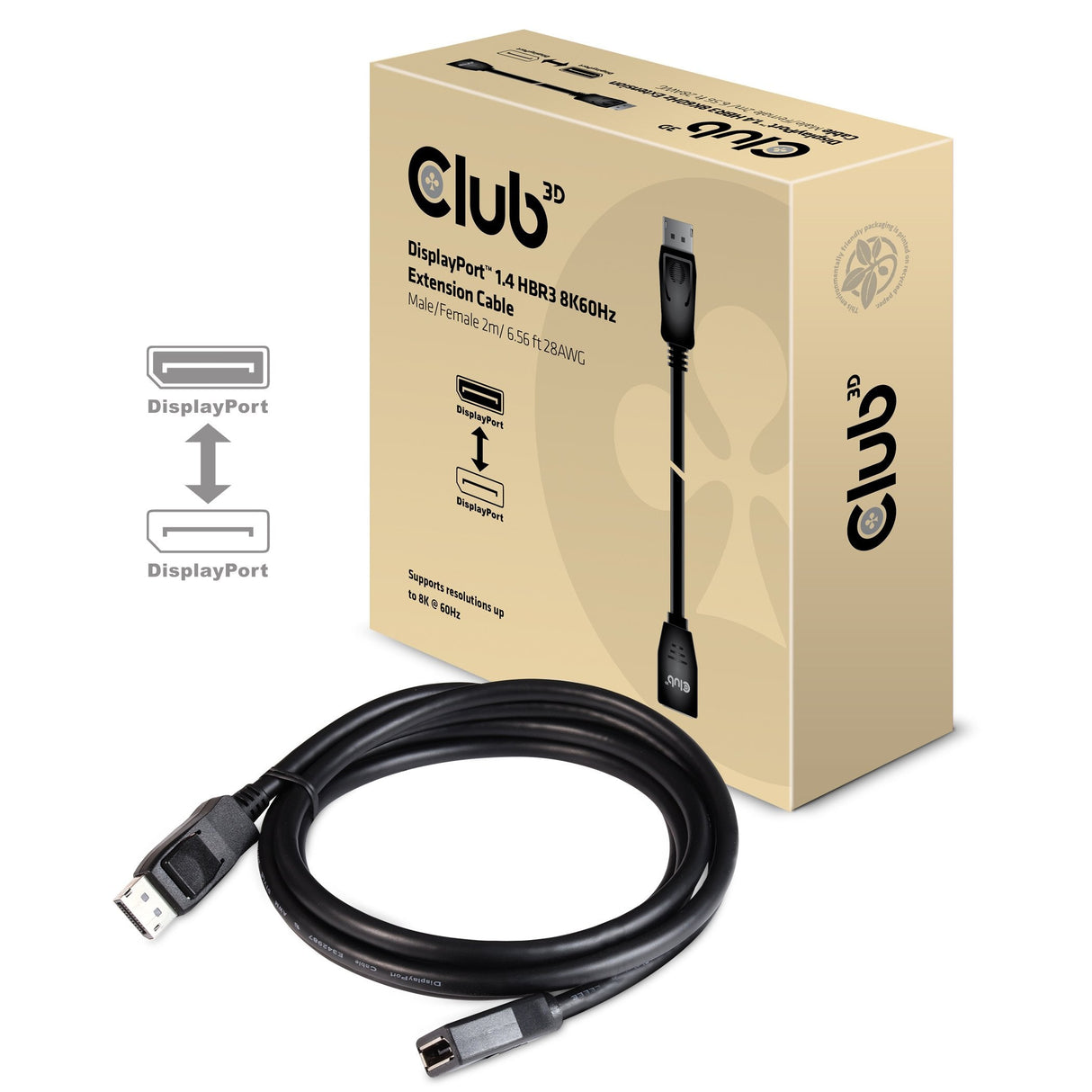 Club 3d Cable Alargo Displayport 1.4 Hbr3 8k60hz 2m