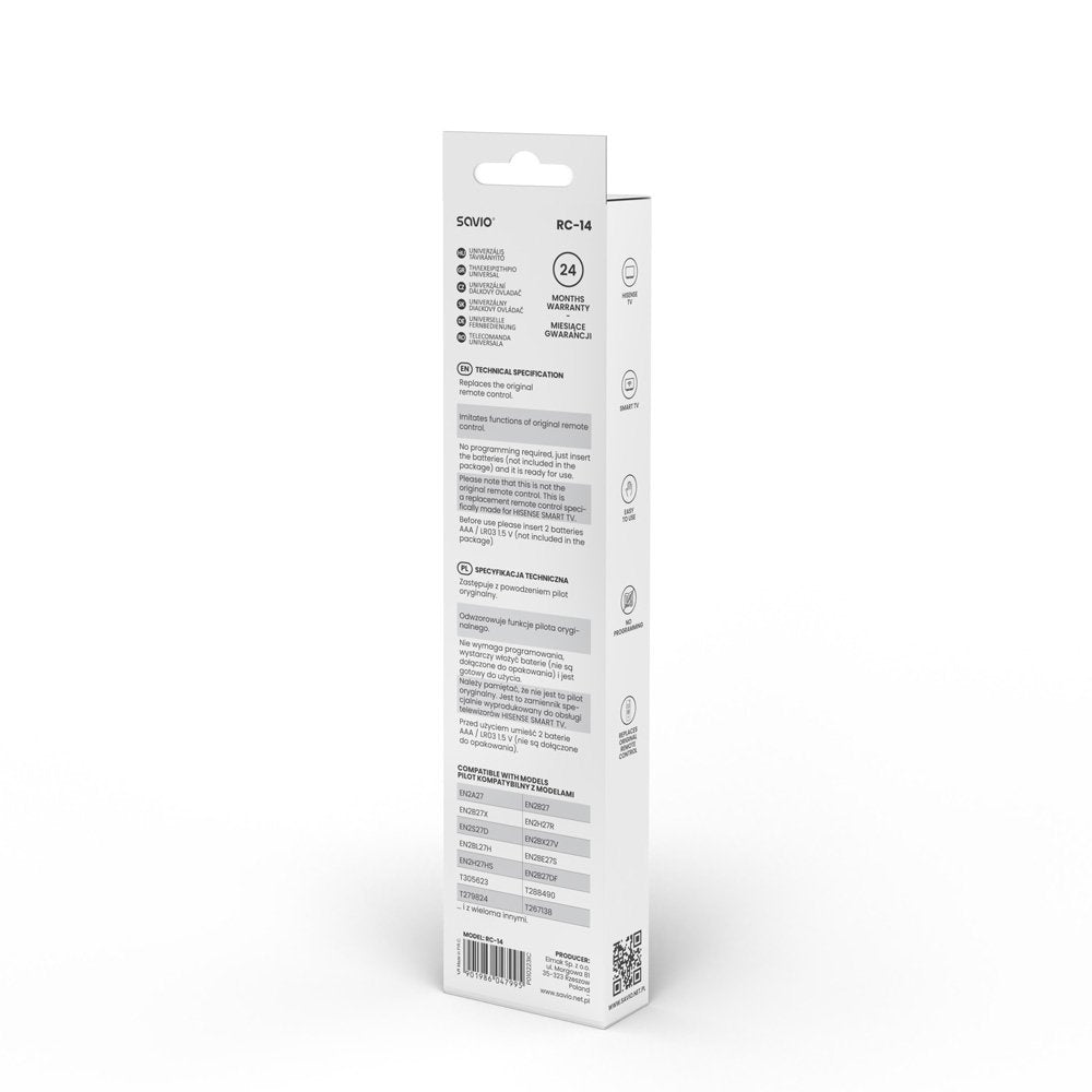 Savio Rc-14 Mando A Distancia/Reemplazo Universal Para Hisense, Smart Tv