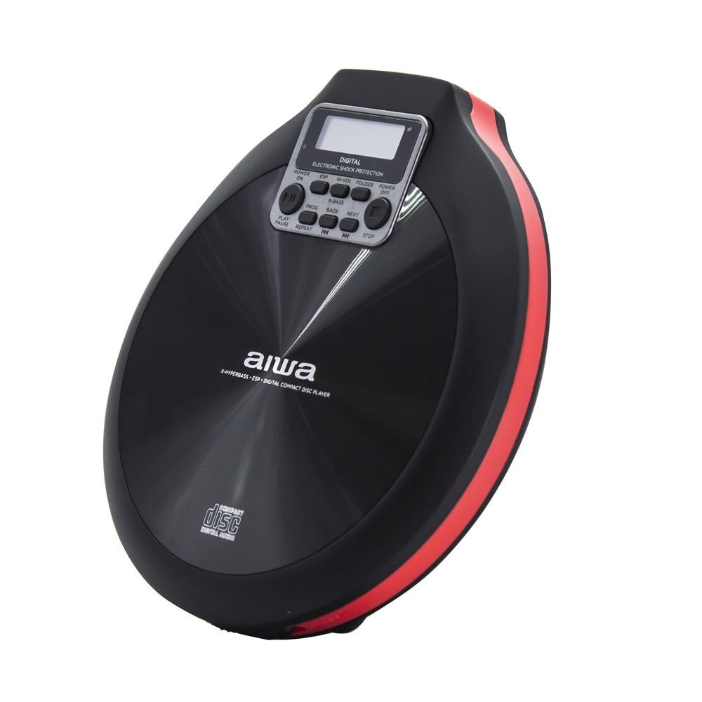 Cd Portatil Aiwa Pcd-810rd X-Hyperbass System Lector Cd/Cdr/Mp3 Bateria Recargable Por Usb Color Negro/Rojo