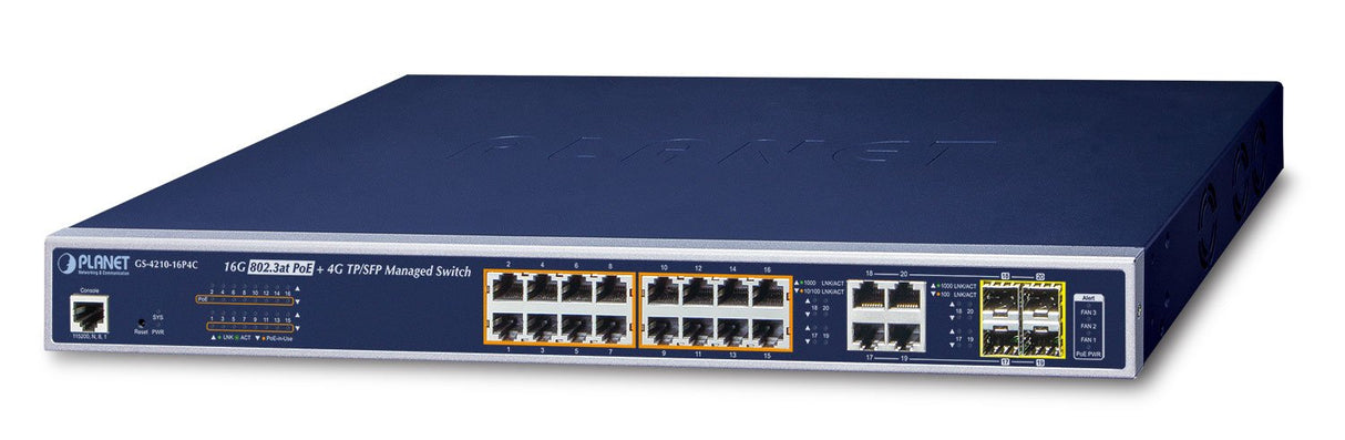 EAN 4711605282215 - PLANET GS-4210-16P4C switch Gestionado L2/L4 Gigabit Ethernet (10/100/1000) Energía sobre Ethernet (PoE) imagen 1