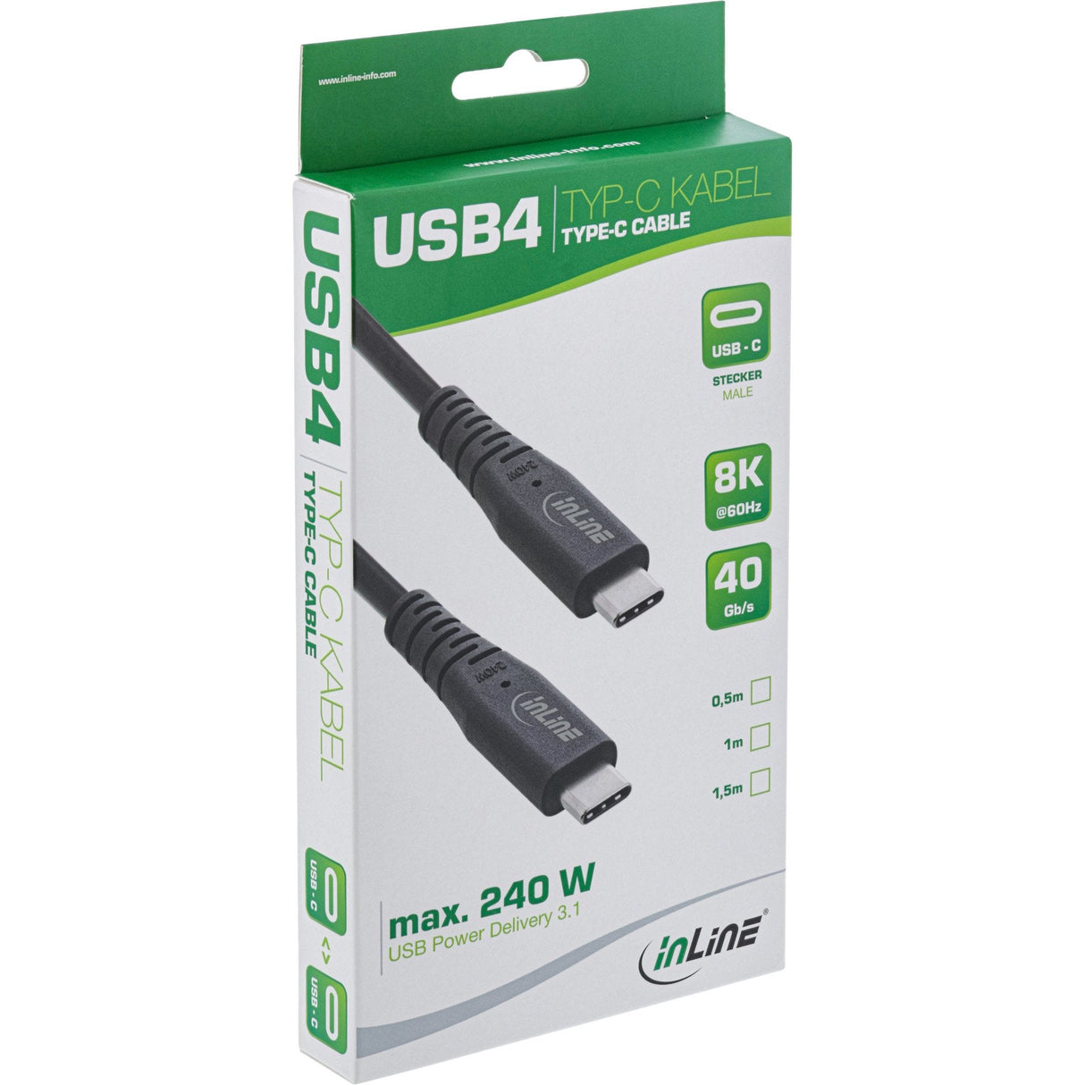 Inline 35904i Cable Usb 1,5 M Usb4 Gen 3x2 Usb C Pd 240w, 8k60hz, Tpe Negro, 1.5m