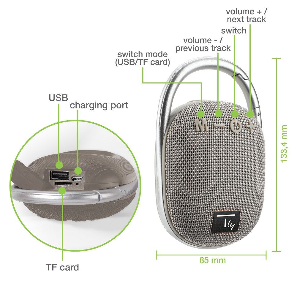 Techly Icasbl321gr Altavoz Bluetooth 5.3, 5w, Tws, Led, Usb Microsd Mp3, Gris