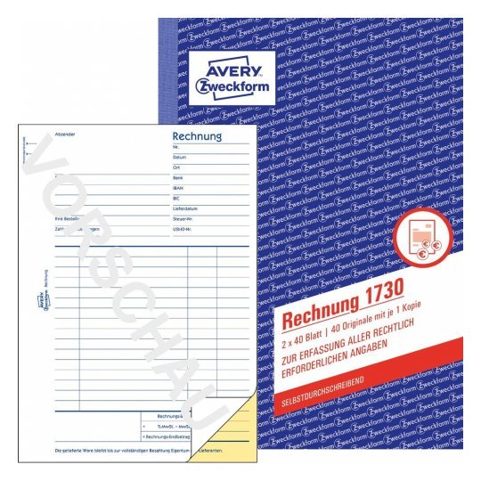 Avery Zweckform Rechnungsformular - 40 Hoja - A5 (148 X 210 Mm)