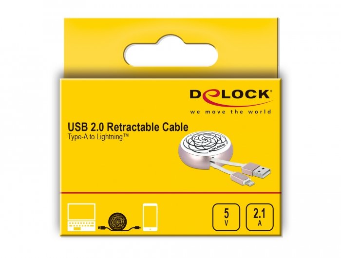 Delock Usb Aufrollcable Typ-A Zu Lightning Weiss Rosé