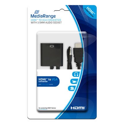 EAN 4260459612995 - MediaRange MRCS167 adaptador de cable de vídeo HDMI VGA (D-Sub) + 3,5mm Negro imagen 1