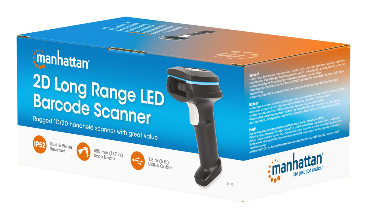 EAN 0766623154116 - Manhattan 154116 lector de código de barras Lector de códigos de barras portátil 1D/2D LED Negro imagen 9
