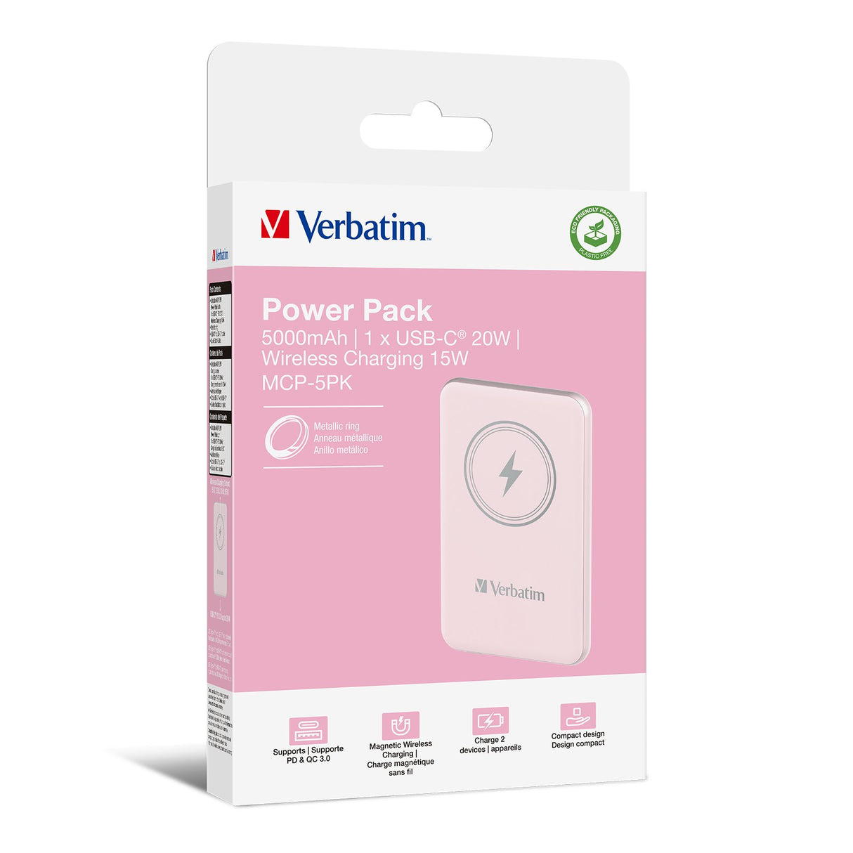 EAN 0023942322436 - Verbatim Charge 'n' Go Polímero de litio 5000 mAh Cargador inalámbrico Rosa imagen 5