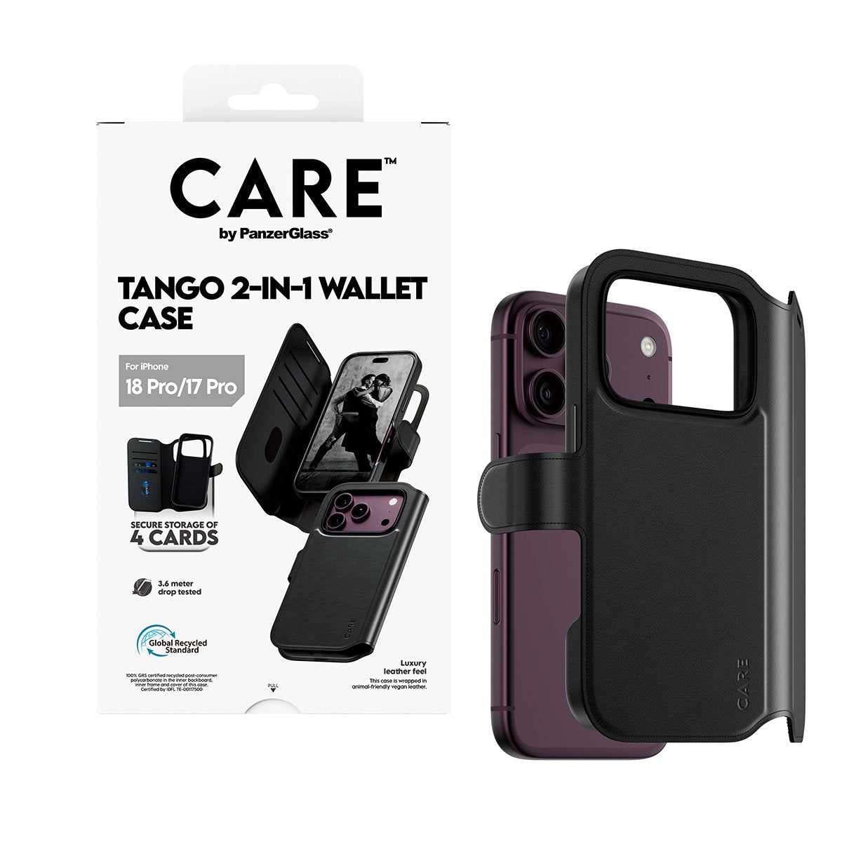 Panzerglass Care By ® Tango 2-In-1 Wallet Case Negro M. Magsafe Iphone 2026 Pro 17 Pro, Cover, Apple - Iphone 2026 Pro, Apple - Iphone 17 Pro, Transparente