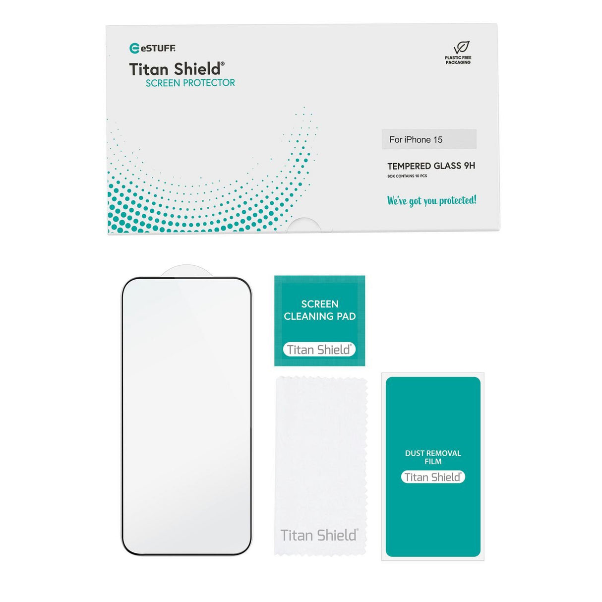 Cover For Infinite Apple Iphone 15 - Black Full Cover Titan - Shield. 10 Pcs Tempered Glass Screen Protector