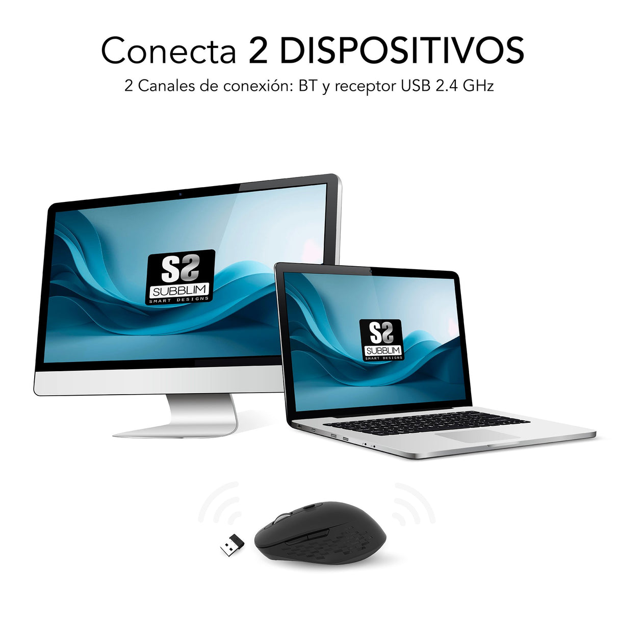 EAN 8436586742997 - SUBBLIM SUBMO-EDCUR01 ratón Universal mano derecha Bluetooth + USB Type-A Óptico 1600 DPI imagen 3