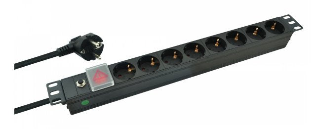 Helos 19" Regleta Professional, 8 Tomas, Negro, 2,0m, Con Interruptor